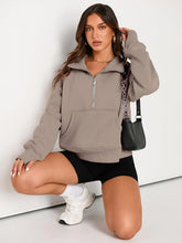 Womens Half Zip Cropped Pullover Fleece Zipper Hoodies